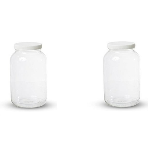 North Mountain Supply 1/2 Gallon Glass Wide-Mouth Fermentation/Canning Jar With 110mm White Plastic Lids Case of 6 